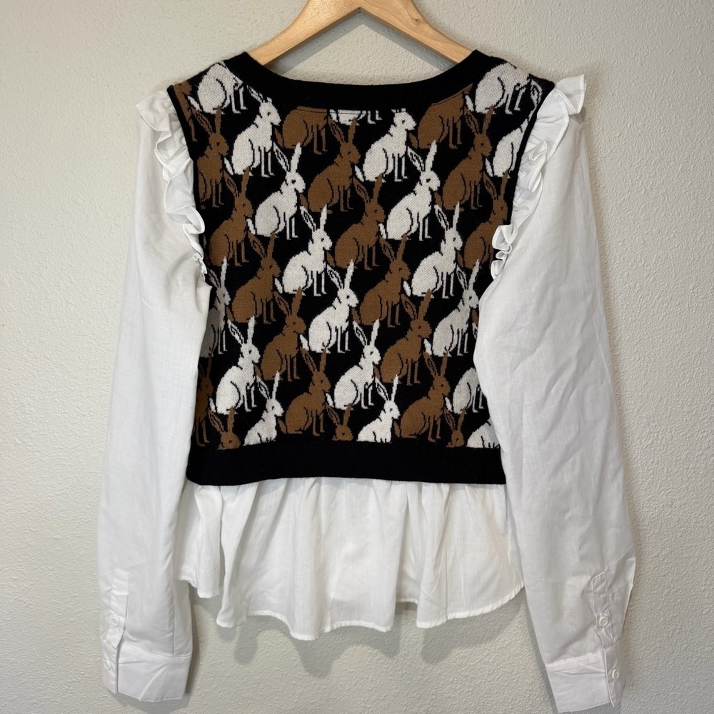 Maeve Ruffled Twofer Rabbit Print Sweater Vest - Picture 8 of 11